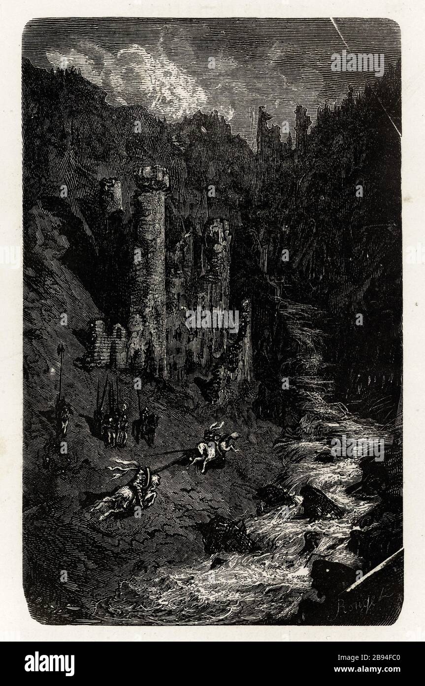 Non duel. Illustration pour Honoré de Balzac, The Tales comical, Paris: General Society Library, 1855 (note: R8 ° Cc1405) Gustave Doré (1832-1883), dessinateur et François Rouget (1811-1886), graveur. 'Creusé Uni.' Illustration pour Honoré de Balzac, 'les Contes drolatiquess', Paris : Société générale de librairie, 1855'. Gravure sur bois. Paris, Maison de Balzac. Banque D'Images