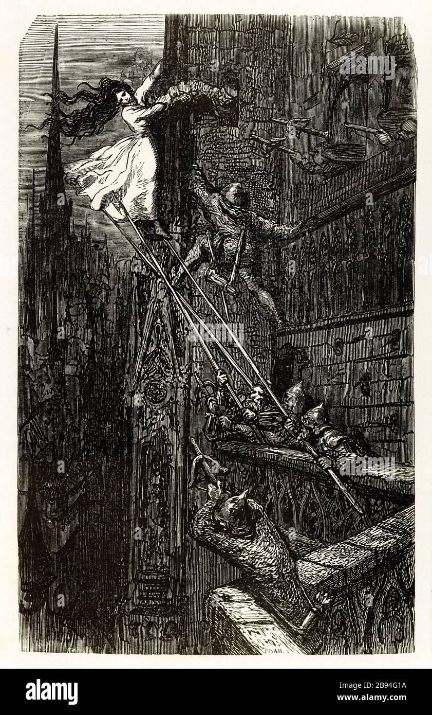 Plus d'espoir de salut. Illustration pour Honoré de Balzac, The Tales comical, Paris: General Society Library, 1855 (note: R8 ° Cc1405) Gustave Doré (1832-1883), dessinateur et Héliodore Pisan (1822-1890), graveur. 'Plus d'espoir de salut.' Illustration pour Honoré de Balzac, 'les Contes drolatiquess', Paris : Société générale de librairie, 1855'. Gravure sur bois. Paris, Maison de Balzac. Banque D'Images