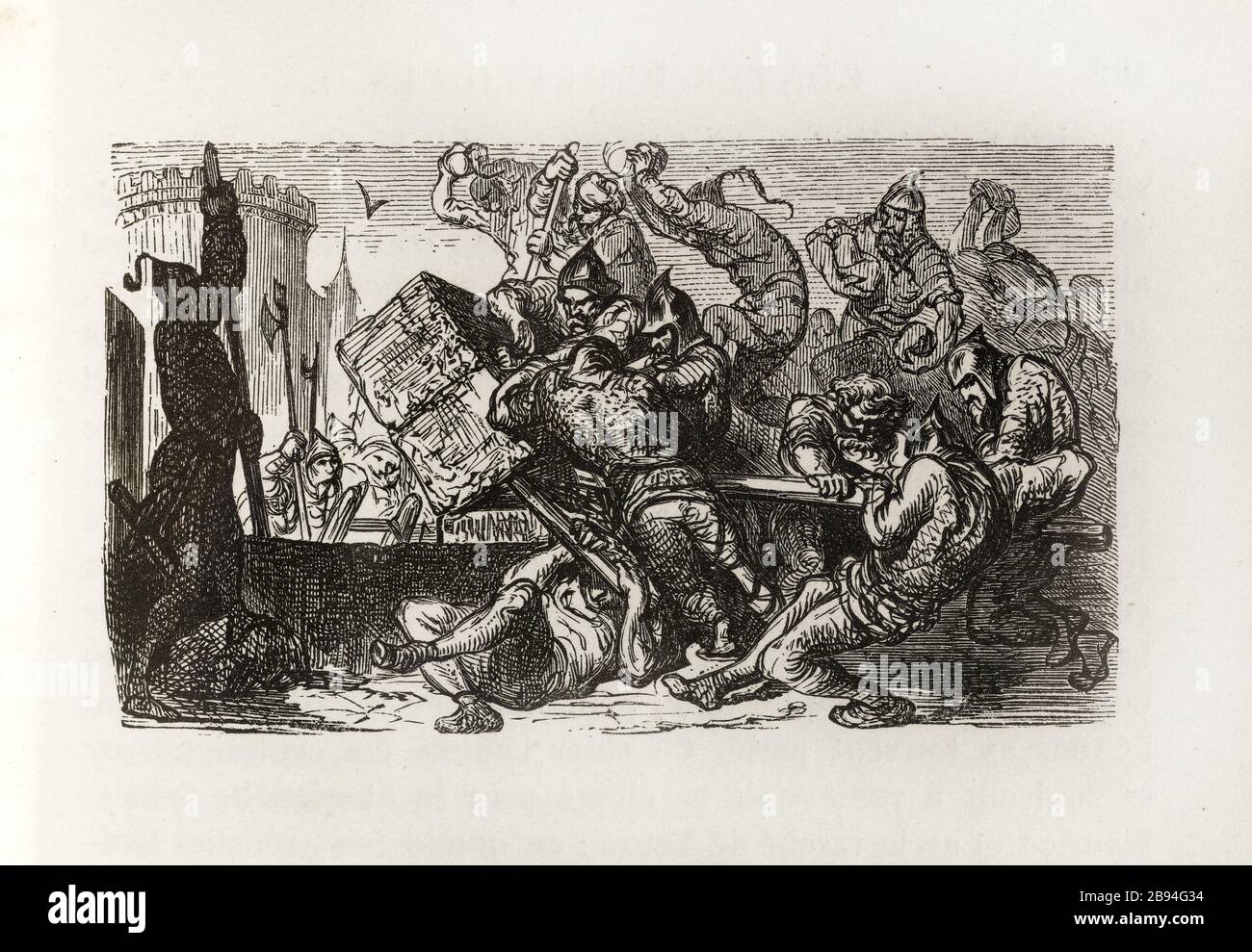 La défense. Illustration pour Honoré de Balzac, The Tales comical, Paris: General Society Library, 1855 (rating: R8 ° Cc1405) Gustave Doré (1832-1883), dessinateur et Michel (XVII-XVIIIème siècle), cimetière. 'La déffense.' Illustration pour Honoré de Balzac, 'les Contes drolatiquess', Paris : Société générale de librairie, 1855'. Gravure sur bois. Paris, Maison de Balzac. Banque D'Images
