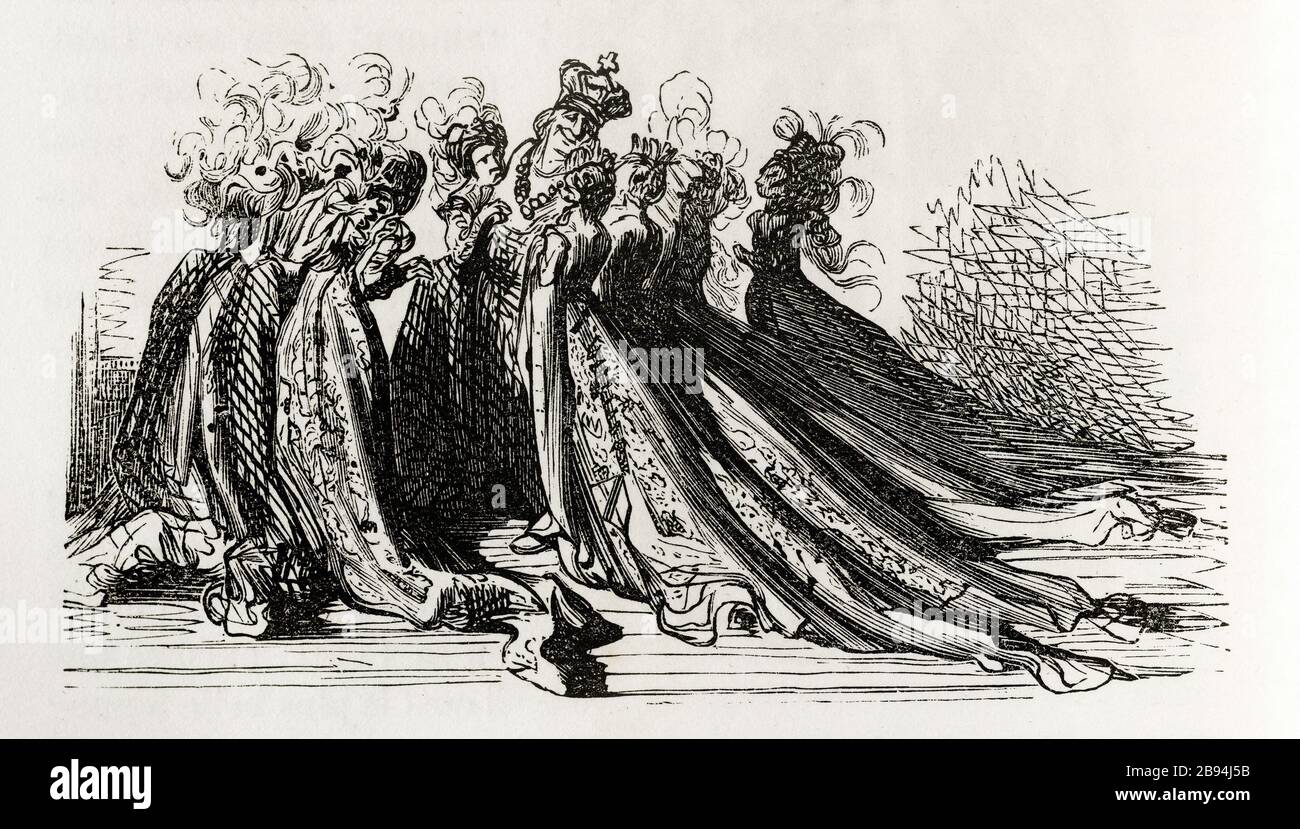 Ung Vieux par Monarch COCQUIN. Illustration pour Honoré de Balzac, The Tales comical, Paris: General Society Library, 1855 (note: R8 ° Cc1405) Gustave Doré (1832-1883), dessinateur et Auguste Henri Pophilat (né en 1828), cimetière. 'Ung vieulx cocquin de monarque.' Illustration pour Honoré de Balzac, 'les Contes drolatiquess', Paris : Société générale de librairie, 1855'. Paris, Maison de Balzac. Banque D'Images