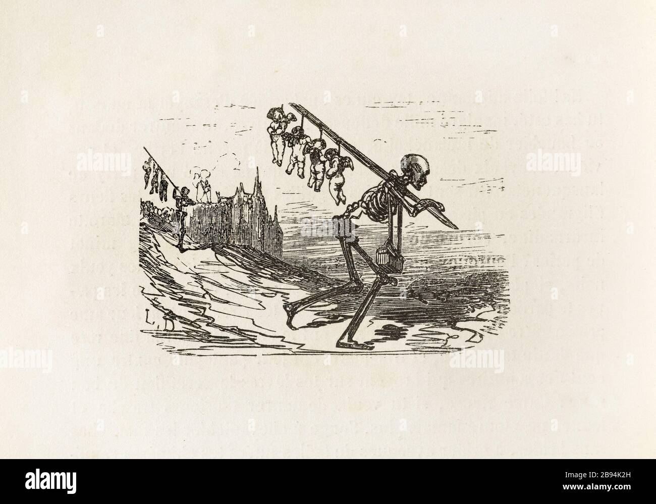 La mort à l'amour. Illustration pour Honoré de Balzac, The Tales comical, Paris: General Society Library, 1855 (note: R8 ° Cc1405) Gustave Doré (1832-1883), dessinateur et Léopold Deghouy (1821-1861), cimetière. 'La mort aux amours.' Illustration pour Honoré de Balzac, 'les Contes drolatiquess', Paris : Société générale de librairie, 1855'. Paris, Maison de Balzac. Banque D'Images