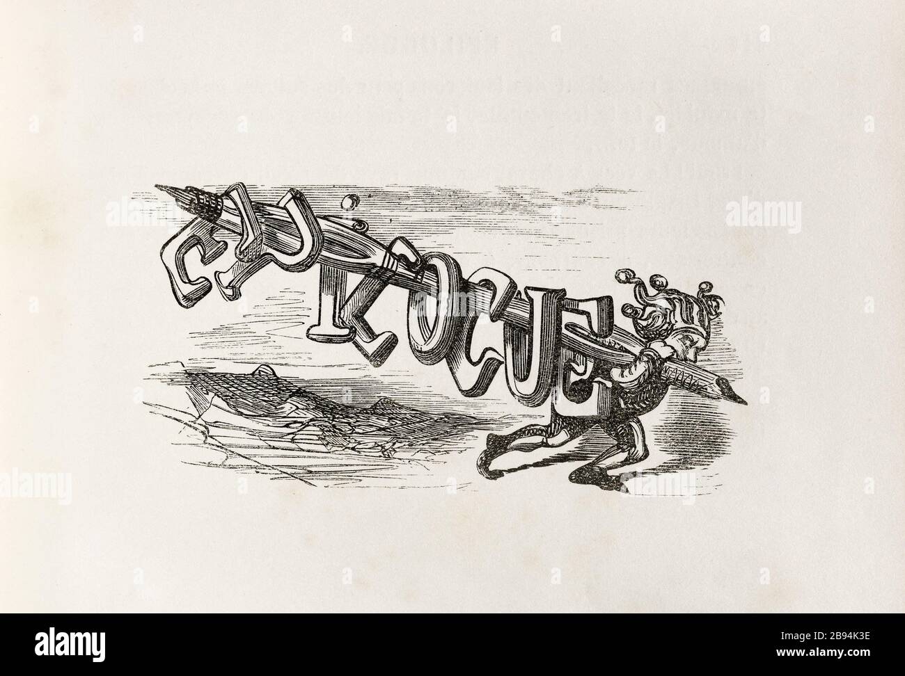 Le poids des lettres. Illustration pour Honoré de Balzac, The Tales comical, Paris: General Society Library, 1855 (note: R8 ° Cc1405) Gustave Doré (1832-1883), dessinateur et Adrien Lavieille (1818-1862), cimetière. 'Le poid des lettres.' Illustration pour Honoré de Balzac, 'les Contes drolatiquess', Paris : Société générale de librairie, 1855'. Paris, Maison de Balzac. Banque D'Images