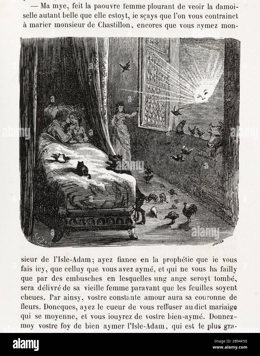 Aube. Illustration pour Honoré de Balzac, The Tales comical, Paris: General Society Library, 1855 (rating: R8 ° Cc1405) Gustave Doré (1832-1883), dessinateur et Octave-Édouard-Jean Jahyer (né en 1826), cimetière. 'L'aurore.' Illustration pour Honoré de Balzac, 'les Contes drolatiquess', Paris : Société générale de librairie, 1855'. Paris, Maison de Balzac. Banque D'Images
