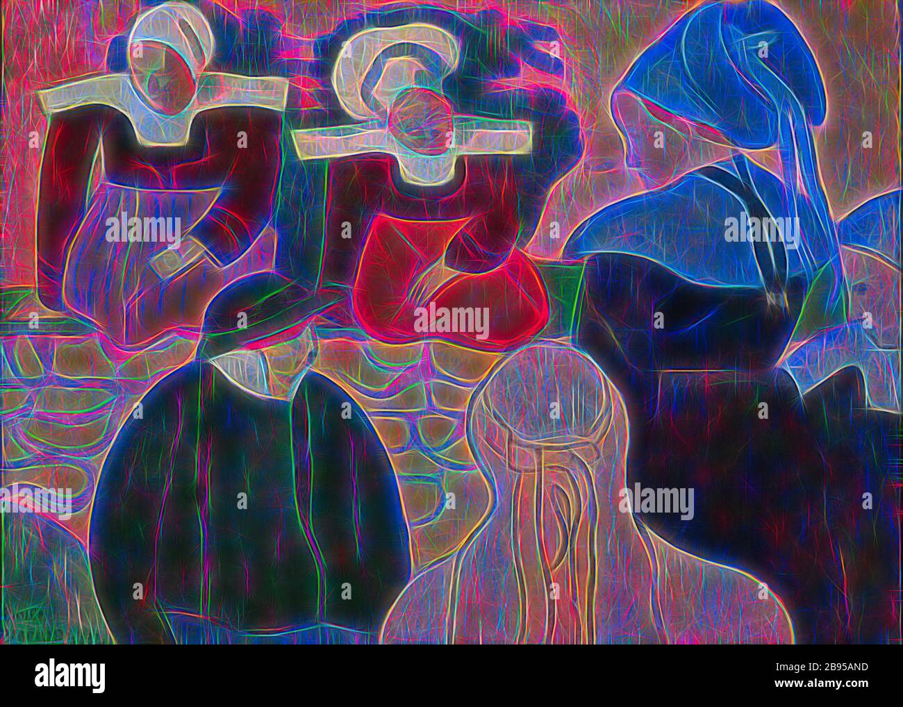 Breton Women at a Wall, Emile Bernard (français, 1868-1941), 1892, huile sur carton, 32-7/8 x 45-1/2 in. (carte) 42-3/4 x 55-1/4 in. (Encadré), signé et daté L.L.: Emile, BERNARD 1892, European Painting and Sculpture 1800-1945, réinventé par Gibon, design de gaie chaleureuse de luminosité et de rayons de lumière radiance. L'art classique réinventé avec une touche moderne. La photographie inspirée du futurisme, qui embrasse l'énergie dynamique de la technologie moderne, du mouvement, de la vitesse et révolutionne la culture. Banque D'Images