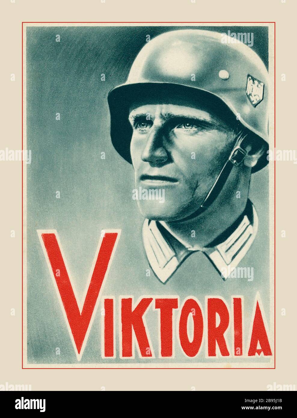 Vintage 1940 affiche de la propagande nazie VIKTORIA V pour LA VICTOIRE 1942, Viktoria: Soldat NAZI Wehrmacht avec casque d'acier allemand typique, troisième Reich, propagande nazie allemande, 'Viktoria', deuxième Guerre mondiale seconde Guerre mondiale Banque D'Images