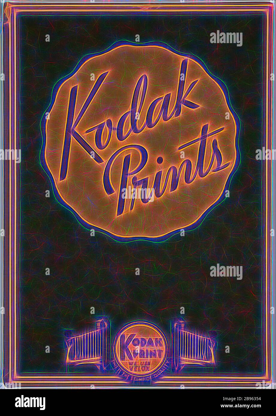 Portefeuille de films - Kodak Australasia Pty Ltd, « Kodak Prints », vers les années 1940, « Kodak Prints » film Wallet, fabriqué par Kodak Australasia Pty Ltd vers les années 1940. Il comporte deux poches latérales internes imprimées avec des informations promotionnelles et un autocollant promotionnel qui encourage les clients à « prendre un autre film Kodak » du magasin avant leur départ. Cet objet fait partie de la collection Kodak de produits, de supports promotionnels, de photographies et de vie professionnelle, repensée par Gibon, conception de lumière chaleureuse et gaie de la luminosité et de rayons de lumière rayonnants. L'art classique réinventé avec un twi moderne Banque D'Images