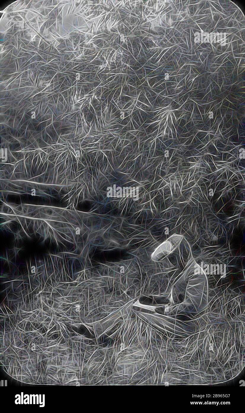 Lantern Slide - Amy Campbell, Australie, avant 1956, image noire et blanche d'Amy Campbell assis dans la lecture de brousse, photographiée par son mari, A.G. Campbell, fils d'A.J. Campbell. Bien que nous ne sachions pas précisément quand cette image a été prise, Amy a vécu jusqu'en 1956., repensé par Gibon, le design de gai gai chaud de luminosité et de rayons de lumière radiance. L'art classique réinventé avec une touche moderne. La photographie inspirée du futurisme, qui embrasse l'énergie dynamique de la technologie moderne, du mouvement, de la vitesse et révolutionne la culture. Banque D'Images