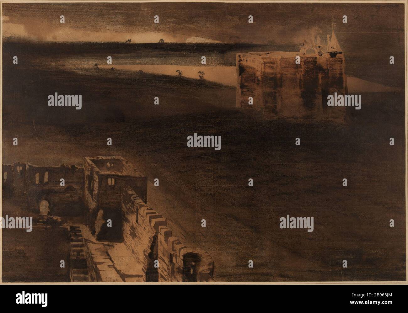 Les deux châteaux Victor Hugo. 'Les deux Châteaux'. Plume et lavis d’erre brune, pigment gris en barre, crayon lihographique en barre, pigment brun en barre, avec régec sert par écran soluble et utilisation de l’analogue de l’instrument, sur papier vergé. 1850. Paris, Maison de Victor Hugo. Banque D'Images