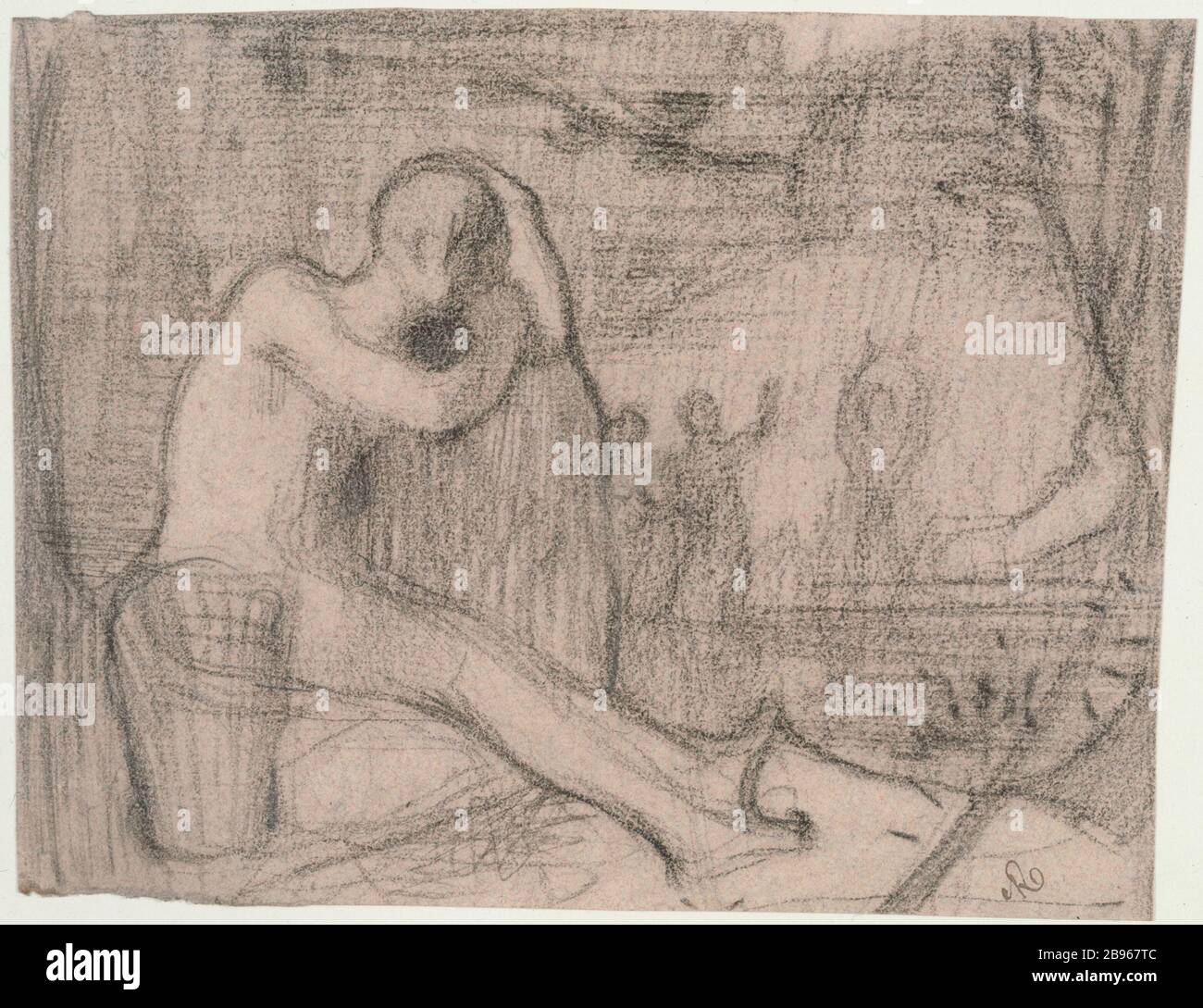 PERSONNAGE ASSIS penchant sur UN ROCHER Ary Renan (1858-1900). 'Personnage Cassis accoudé à un rocher'. Paris, musée de la vie romantique. Banque D'Images