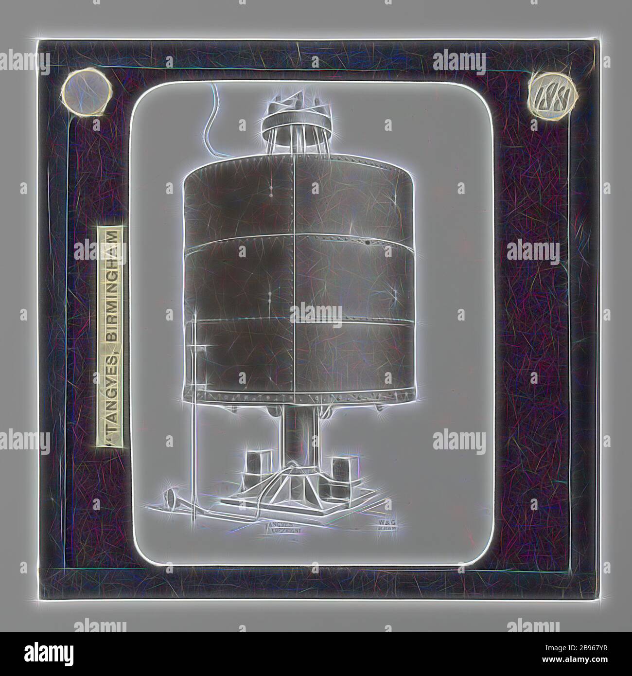 Diapositive lanterne - Tangyes Ltd, accumulateur hydraulique, vers 1910, une des 239 diapositives lanternes en verre représentant des produits fabriqués par les ingénieurs de Tangyes Limited de Birmingham, Angleterre. Les images comprennent divers produits tels que les moteurs, les pompes centrifuges, les pompes hydrauliques, les producteurs de gaz, les machines d'essai de matériaux, les presses, les machines-outils, les vérins hydrauliques, etc. Tangyes était une entreprise qui a exploité de 1857 à 1957. Ils ont produit une grande variété d'ingénierie, réimaginé par Gibon, conception de chaleureux gai lumineux et lumineux rayonnant de la luminosité et de rayons de lumière. L'art classique réinventé avec une touche moderne. Photo Banque D'Images