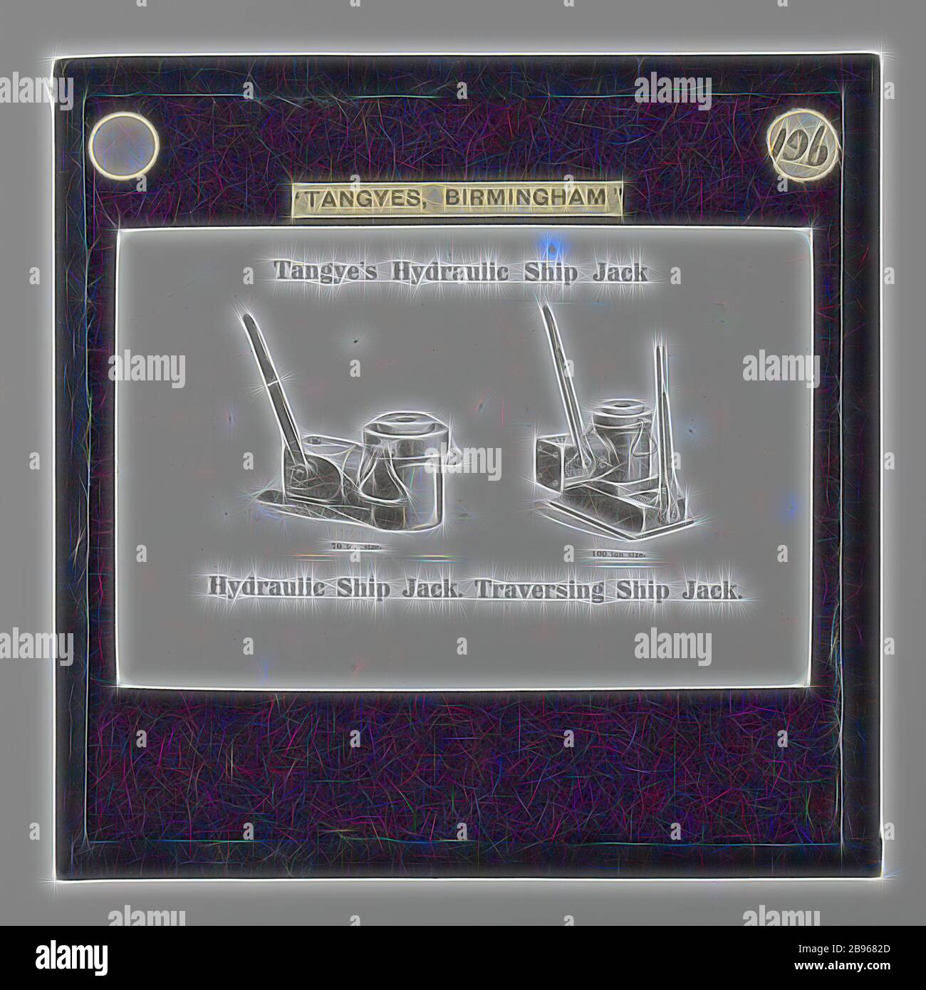 Diapositive lanterne - Tangyes Ltd, Jacks de navire, vers 1910, une des 239 diapositives lanternes en verre représentant des produits fabriqués par les ingénieurs de Tangyes Limited de Birmingham, Angleterre. Les images comprennent divers produits tels que les moteurs, les pompes centrifuges, les pompes hydrauliques, les producteurs de gaz, les machines d'essai de matériaux, les presses, les machines-outils, les vérins hydrauliques, etc. Tangyes était une entreprise qui a exploité de 1857 à 1957. Ils ont produit une grande variété d'ingénierie, réimaginé par Gibon, conception de chaleureux gai lumineux et lumineux rayonnant de la luminosité et de rayons de lumière. L'art classique réinventé avec une touche moderne. insp. Photographie Banque D'Images