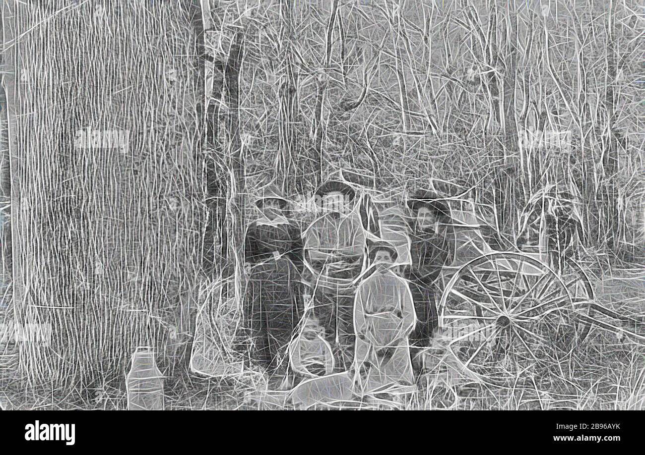 Négatif - famille se tenant à côté d'un grand arbre à bouteilles sur une sélection d'agriculteur, Columboola, Queensland, vers 1905, une famille se tenant à côté d'un grand arbre à bouteilles sur une sélection d'agriculteur. Il y a un buggy derrière eux. Repensé par Gibon, design de glanissement chaleureux et gai de la luminosité et des rayons de lumière radiance. L'art classique réinventé avec une touche moderne. La photographie inspirée du futurisme, qui embrasse l'énergie dynamique de la technologie moderne, du mouvement, de la vitesse et révolutionne la culture. Banque D'Images