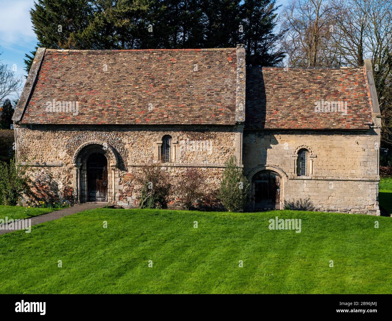 Chapelle de la Leur ou Chapelle Sainte-Marie-Madeleine, Cambridge, Royaume-Uni. La chapelle romanesqe du XIIe siècle est l'un des plus anciens bâtiments de Cambridge. Banque D'Images