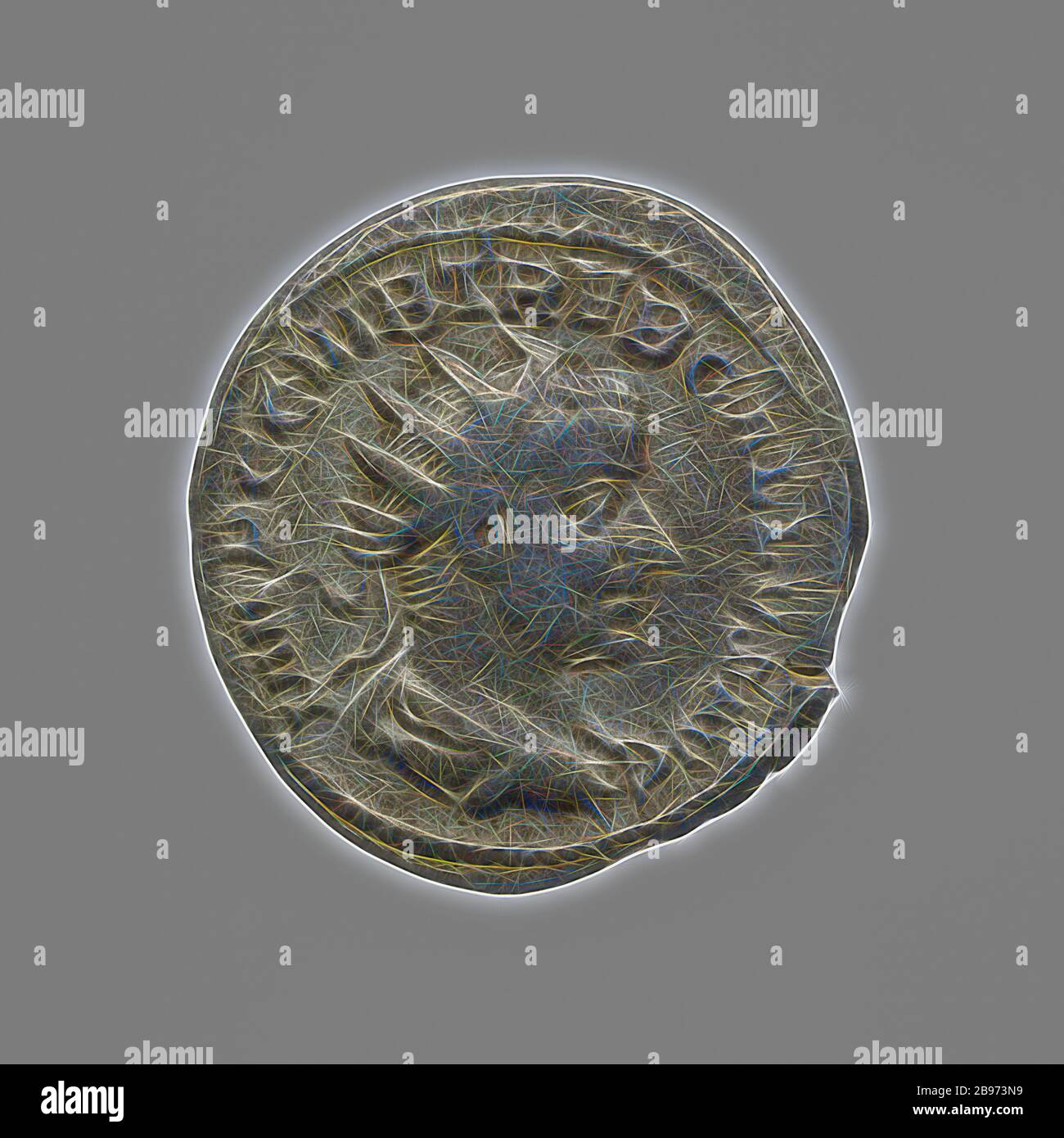 Antoninianus de Trebonianus Gallus, Inconnu, Rome, Latium, Italie, 251 - 253, argent (ou bronze argenté), 0,0028 kg (0,0062 lb.), réinventé par Gibon, design de glanissement chaleureux et joyeux de la luminosité et des rayons de lumière radiance. L'art classique réinventé avec une touche moderne. La photographie inspirée du futurisme, qui embrasse l'énergie dynamique de la technologie moderne, du mouvement, de la vitesse et révolutionne la culture. Banque D'Images