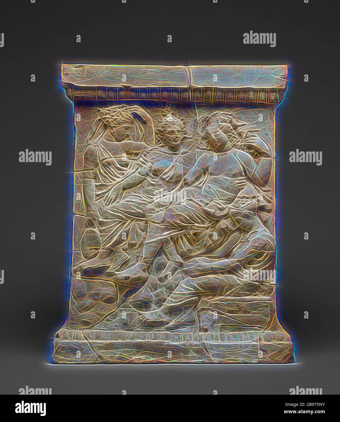 Autel avec le mythe d'Adonis, inconnu, Calabre, Italie, 425 - 375 av. J.-C., terre cuite avec argile diluée jaunâtre, blanc et polychromie (rouge, vert), 41,8 × 31,5 × 28,8 cm (16 7/16 × 12 3/8 × 11 5/16 in.), repensé par Gibon, conception d'un brillant chaleureux et joyeux de la luminosité et des rayons de lumière radiance. L'art classique réinventé avec une touche moderne. La photographie inspirée du futurisme, qui embrasse l'énergie dynamique de la technologie moderne, du mouvement, de la vitesse et révolutionne la culture. Banque D'Images Autel avec le mythe d'Adonis, inconnu, Calabre, Italie, 425 - 375 av. J.-C., terre cuite avec argile diluée jaunâtre, blanc et polychromie (rouge, vert), 41,8 × 31,5 × 28,8 cm (16 7/16 × 12 3/8 × 11 5/16 in.), repensé par Gibon, conception d'un brillant chaleureux et joyeux de la luminosité et des rayons de lumière radiance. L'art classique réinventé avec une touche moderne. La photographie inspirée du futurisme, qui embrasse l'énergie dynamique de la technologie moderne, du mouvement, de la vitesse et révolutionne la culture. Banque D'Images