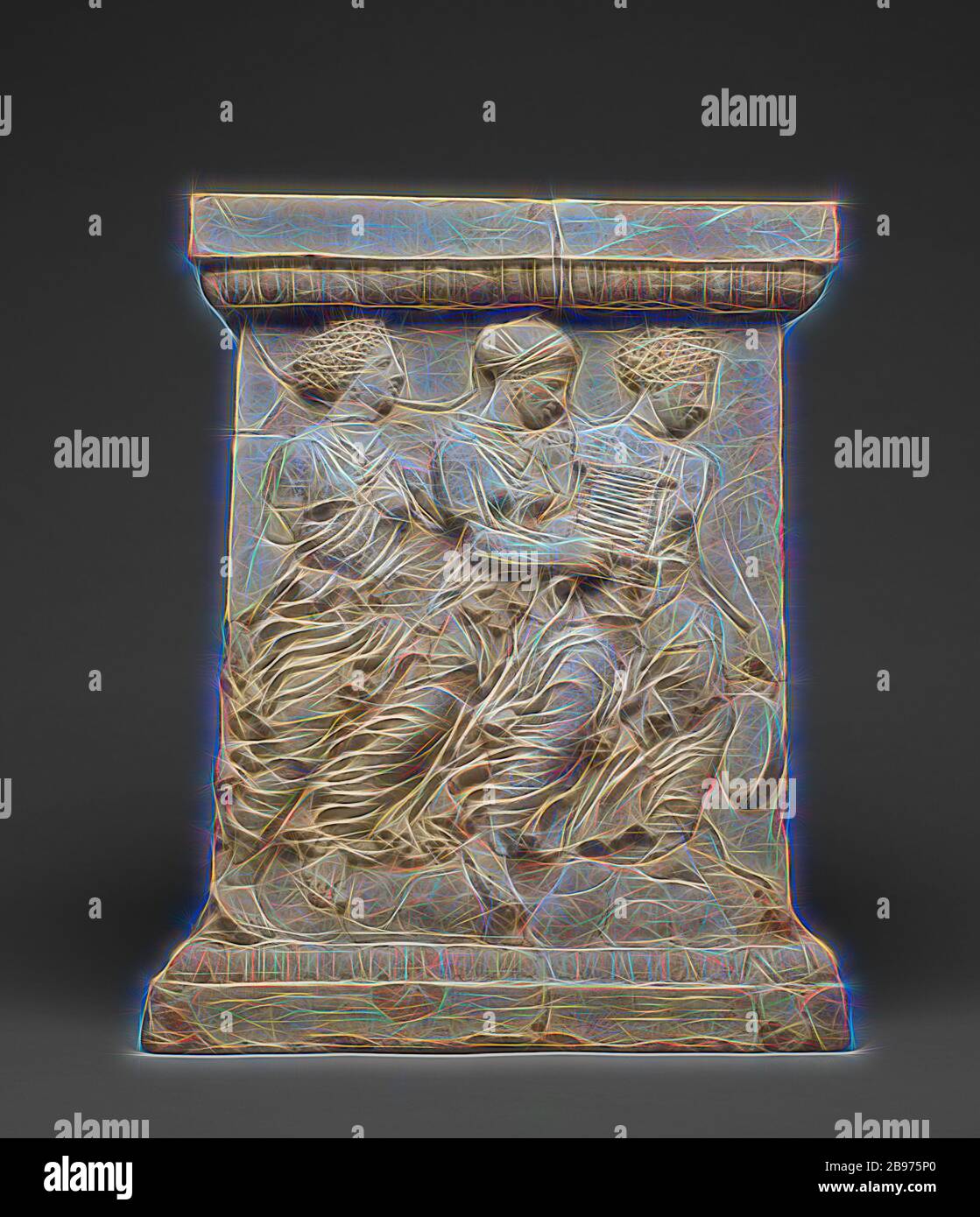 Autel avec le mythe d'Adonis, inconnu, Calabre, Italie, 425 - 375 av. J.-C., terre cuite avec argile diluée jaunâtre, blanc et polychromie (rouge, brun rougeâtre, vert), 41,8 × 34,2 × 29,2 cm (16 7/16 × 13 7/16 × 11 1/2 po.), repensé par Gibon, conception d'un brillant chaleureux et joyeux de la luminosité et des rayons de lumière radiance. L'art classique réinventé avec une touche moderne. La photographie inspirée du futurisme, qui embrasse l'énergie dynamique de la technologie moderne, du mouvement, de la vitesse et révolutionne la culture. Banque D'Images Autel avec le mythe d'Adonis, inconnu, Calabre, Italie, 425 - 375 av. J.-C., terre cuite avec argile diluée jaunâtre, blanc et polychromie (rouge, brun rougeâtre, vert), 41,8 × 34,2 × 29,2 cm (16 7/16 × 13 7/16 × 11 1/2 po.), repensé par Gibon, conception d'un brillant chaleureux et joyeux de la luminosité et des rayons de lumière radiance. L'art classique réinventé avec une touche moderne. La photographie inspirée du futurisme, qui embrasse l'énergie dynamique de la technologie moderne, du mouvement, de la vitesse et révolutionne la culture. Banque D'Images