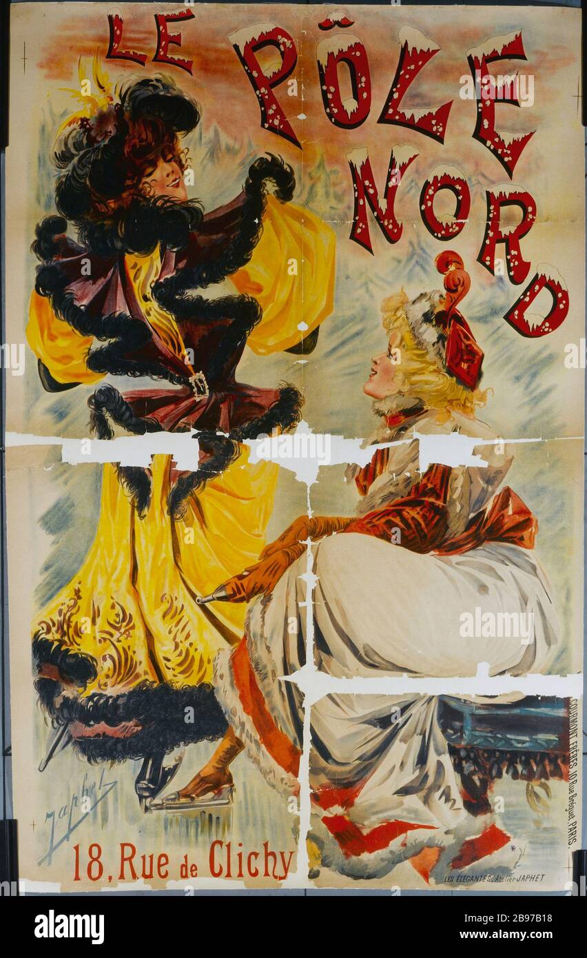 PÔLE NORD, 18 RUE DE CLICHY Alexandre Jean Louis Jazet, dit Japhet (1814 - ) ; imprimerie Courmont frères. 'Le Pôle Nord, 18 rue de Clichy'. Fiche. Lithographie couleur. Vers 1890. Paris, musée Carnavalet. Banque D'Images