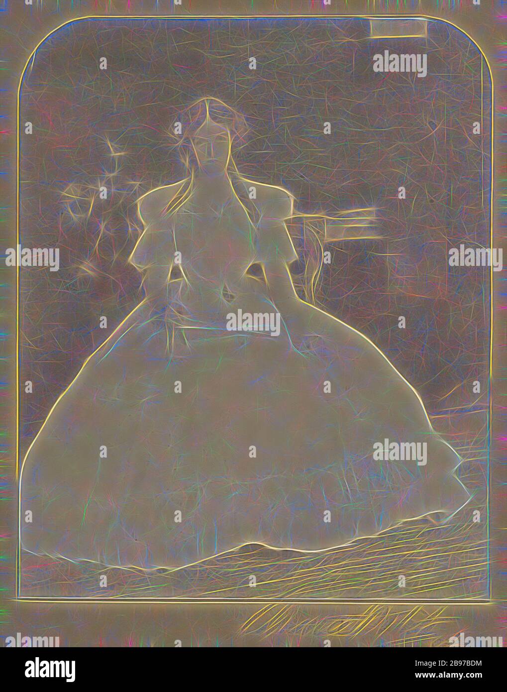 Portrait d'une femme en boucles dans la robe coulante, Clarence H. White (américain, 1871 - 1925), 1904, imprimé platine, 23,3 × 18,9 cm (9 3/16 × 7 7/16 in.), repensé par Gibon, design de glanissement chaleureux et gai de la luminosité et des rayons de lumière radiance. L'art classique réinventé avec une touche moderne. La photographie inspirée du futurisme, qui embrasse l'énergie dynamique de la technologie moderne, du mouvement, de la vitesse et révolutionne la culture. Banque D'Images