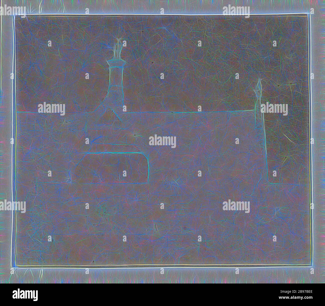 Abbaye de Lacock, William Henry Fox Talbot (anglais, 1800 - 1877), 1835, négatif de dessin photogénique, iodure fixe, 6,8 × 7,9 cm (2 11/16 × 3 1/8 in.), réinventé par Gibon, design de glanissement chaleureux et gai de la luminosité et des rayons de lumière radiance. L'art classique réinventé avec une touche moderne. La photographie inspirée du futurisme, qui embrasse l'énergie dynamique de la technologie moderne, du mouvement, de la vitesse et révolutionne la culture. Photo Stock