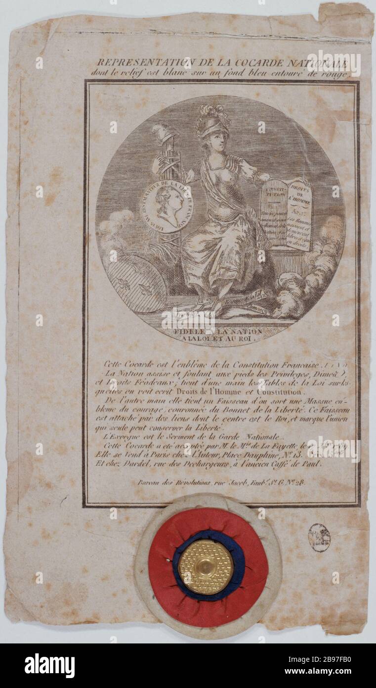 FRANCE - COCARDE NATIONAL représentation de la cocarde nationale. Anonyme d'estampe. Paris, musée Carnavalet. Banque D'Images
