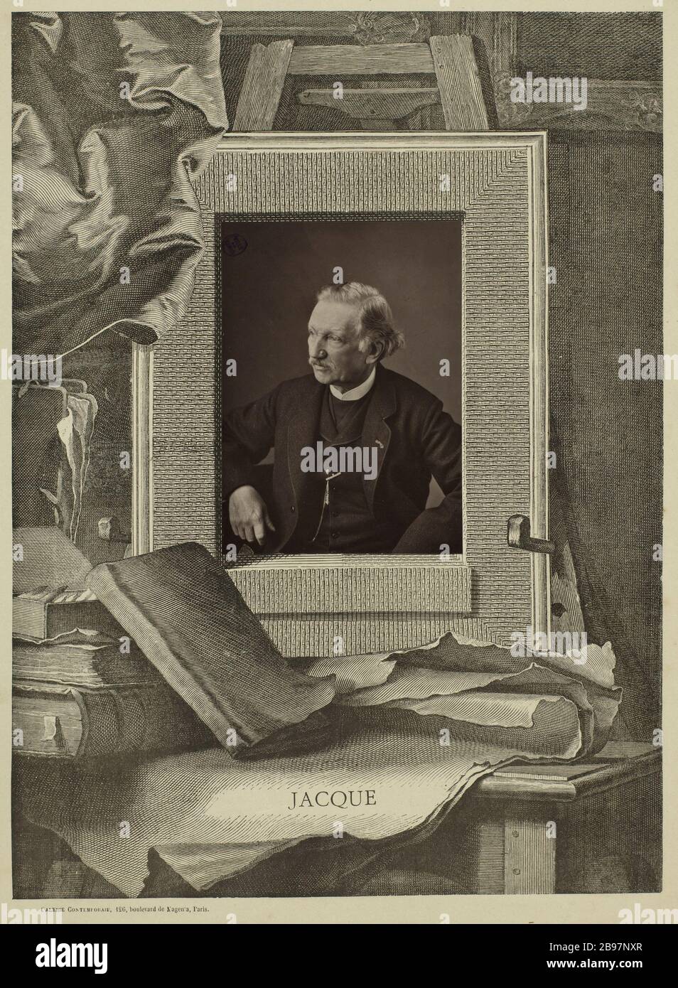 PORTRAIT DE CHARLES JACQUES-ÉMILE (1813-1894), PEINTRE Portrait de Charles-Émile Jacque (1813-1894), PEINtre English. 1860-1880. Photographie anonyme. Paris, musée Carnavalet. Banque D'Images