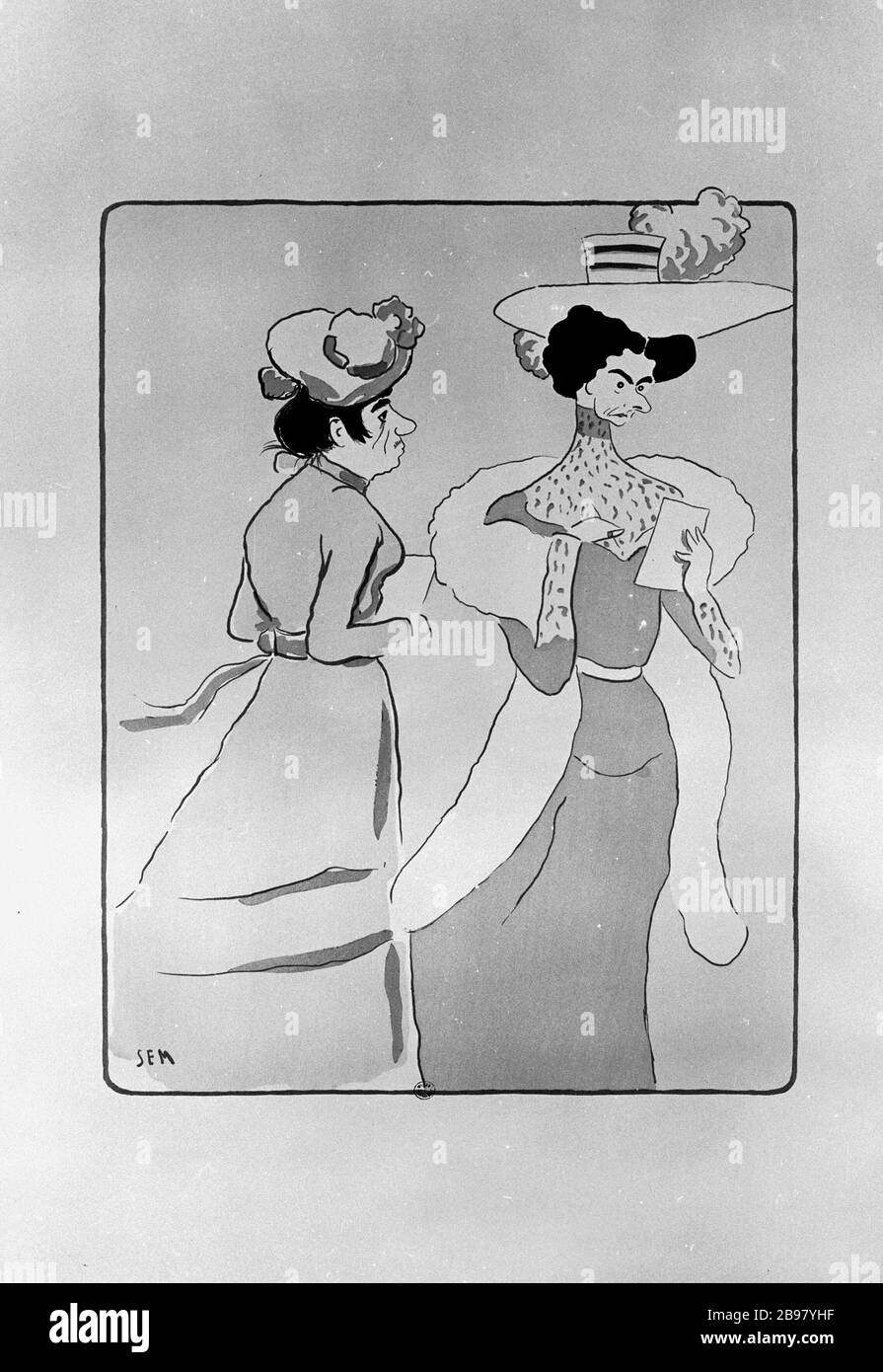 ALBUM BLANC, STAMP ROUX: HORREUR DES FEMMES LAIDES SEM (1863-1934). 'Album blanc, cachet roux : l'horeur des femmes laides'. Lithographie en couleurs, 1901. Paris, musée Carnavalet. Banque D'Images