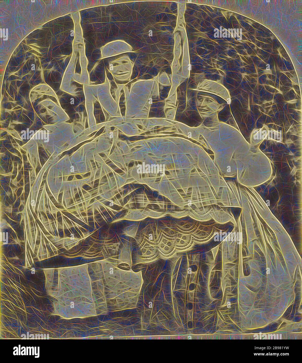 The Swing., Unknown, vers 1860, l'impression argentée d'albumine, revisitée par Gibon, conception de chaleureux gai lumineux et lumineux rayonnant. L'art classique réinventé avec une touche moderne. Photographie inspirée par le futurisme, embrassant l'énergie dynamique de la technologie moderne, le mouvement, la vitesse et révolutionnez la culture. Banque D'Images