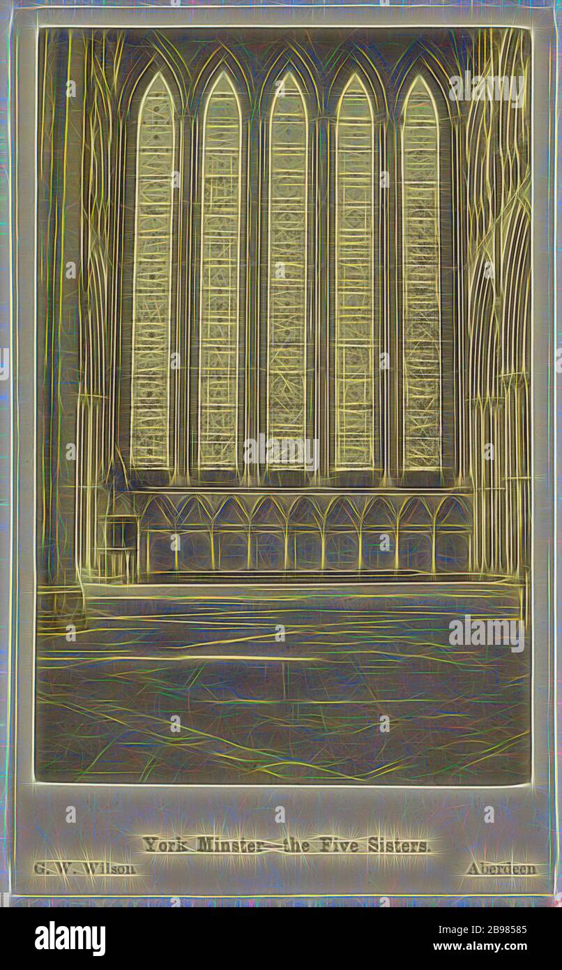 York Minster - The Five Sisters., George Washington Wilson (écossais, 1823 - 1893), 8 octobre 1865, imprimé argentique, 8.7 × 5.7 cm (3 7/16 × 2 1/4 in.), repensé par Gibon, design de lumière chaude et gaie rayonnant de la luminosité et de rayons lumineux. L'art classique réinventé avec une touche moderne. Photographie inspirée par le futurisme, embrassant l'énergie dynamique de la technologie moderne, le mouvement, la vitesse et révolutionnez la culture. Banque D'Images