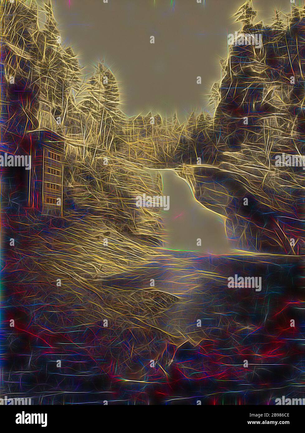 Tallulah Falls, Géorgie. Tempestia., John K. Hillers (américain, 1843 - 1925), États-Unis, 1894, imprimé argentique, 32.9 × 24.6 cm (12 15/16 × 9 11/16 po), repensé par Gibon, conception de lumière chaude et gaie rayonnant de la luminosité et de rayons de lumière radiance. L'art classique réinventé avec une touche moderne. Photographie inspirée par le futurisme, embrassant l'énergie dynamique de la technologie moderne, le mouvement, la vitesse et révolutionnez la culture. Banque D'Images