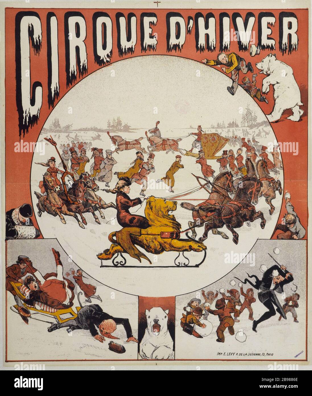 WINTER CIRCUS (TRAÎNEAU) Emile Levy. Cirque d'Hiver (en traîneau). Fiche. Lithographie couleur. Paris, musée Carnavalet. Banque D'Images