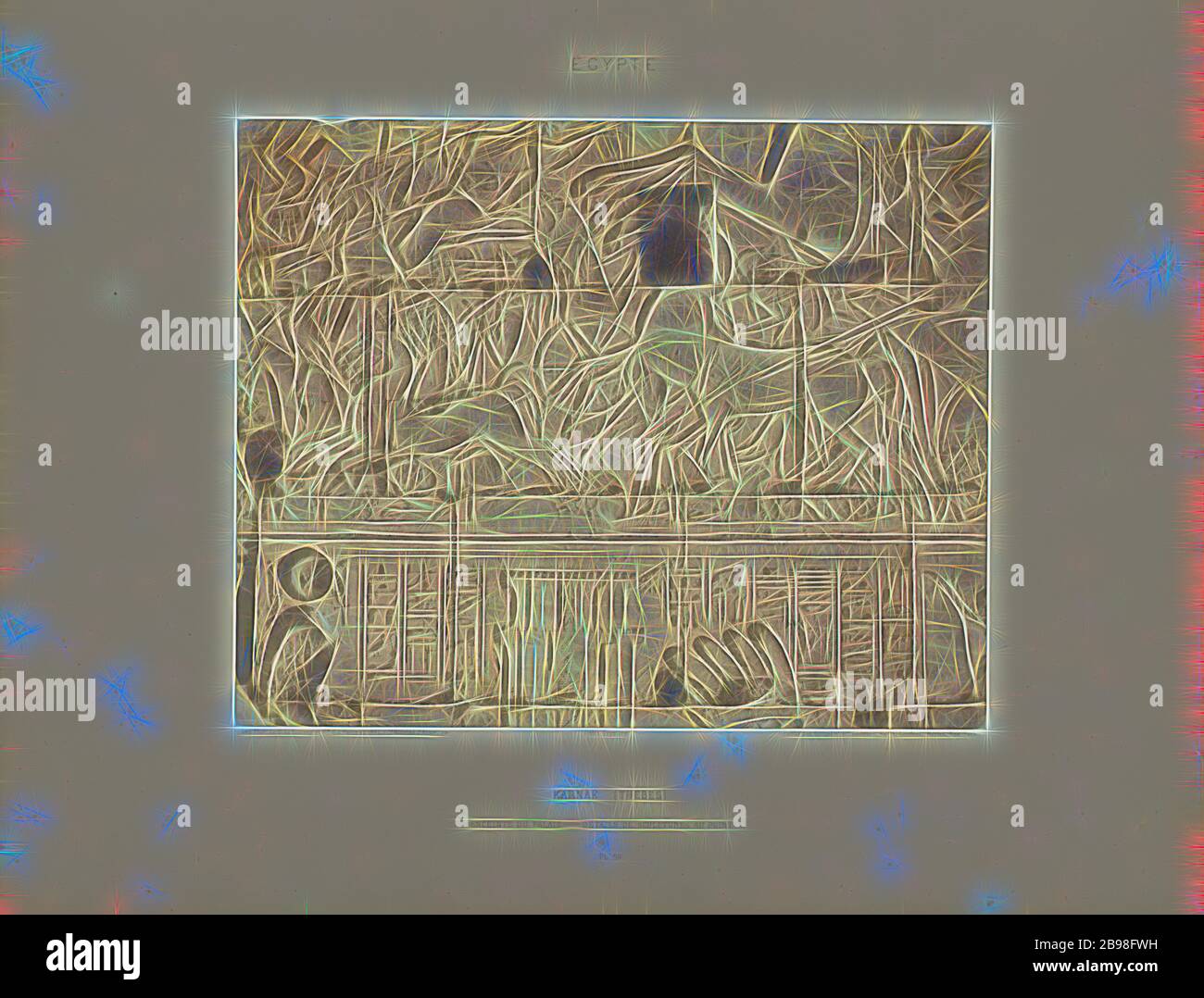 Karnak (Thèbes). Enceinte du Palais - sculptures au point O, Félix Teynard (français, 1817 - 1892), Égypte, négatif 1851 - 1852, impression 1853, imprimé en papier salé, 24.4 × 30.4 cm (9 5/8 × 11 15/16 po), repensé par Gibon, design chaleureux et gai lumineux. L'art classique réinventé avec une touche moderne. Photographie inspirée par le futurisme, embrassant l'énergie dynamique de la technologie moderne, le mouvement, la vitesse et révolutionnez la culture. Banque D'Images