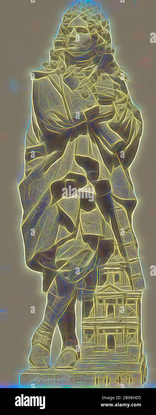 Mansart, Statue de Jean-Joseph Perraud, Décoration du Louvre, Paris, Édouard Baldus (français, né en Allemagne, 1813 - 1889), Paris, France, 1852–1857, imprimé en papier salé, 17.9 × 7.7 cm (7 1/16 × 3 1/16 po), réimaginé par Gibon, design chaleureux et gai lumineux. L'art classique réinventé avec une touche moderne. Photographie inspirée par le futurisme, embrassant l'énergie dynamique de la technologie moderne, le mouvement, la vitesse et révolutionnez la culture. Banque D'Images