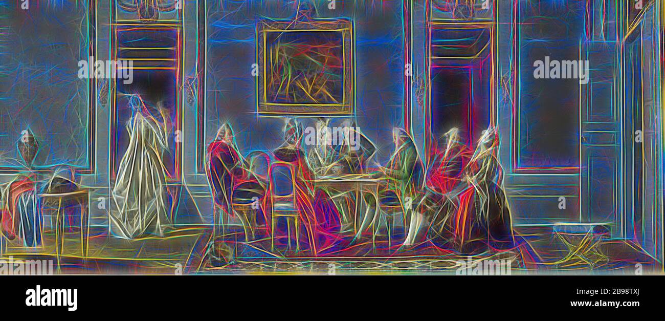 Pehr Hilleström, intérieur de style Gustave avec les joueurs de cartes, intérieur Gustave avec compagnie de jeu de cartes, peinture, 1779, huile sur toile, hauteur, 60.5 cm (23.8 pouces), largeur, 145.5 cm (57.2 pouces), réimaginé par Gibon, conception de chaleureux brillant gai de luminosité et de rayons lumineux radiance. L'art classique réinventé avec une touche moderne. Photographie inspirée par le futurisme, embrassant l'énergie dynamique de la technologie moderne, le mouvement, la vitesse et révolutionnez la culture. Banque D'Images