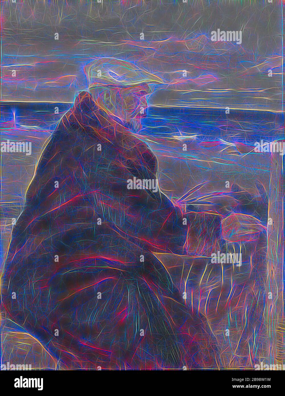 Anna Ancher, Michael Ancher, Michael Ancher peinture sur la terre, peinture, portrait, Michael Peter Ancher, 1901, huile sur toile, hauteur, 47 cm (18.5 pouces), largeur, 37 cm (14.5 pouces), signé, A. Ancher 1901, réimaginé par Gibon, conception de lumière chaude et gaie rayonnante radiance de lumière. L'art classique réinventé avec une touche moderne. Photographie inspirée par le futurisme, embrassant l'énergie dynamique de la technologie moderne, le mouvement, la vitesse et révolutionnez la culture. Banque D'Images