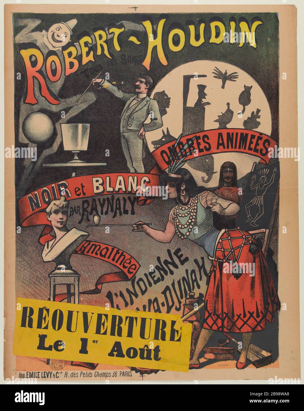 E. Robert-Houdin, NOIR ET BLANC, RAYNALY Anonyme. 'Théâtre Robert-Houdin, Noir et Blanc, Raynaly'. Lithographie, -1888. Paris, musée Carnavalet. Banque D'Images