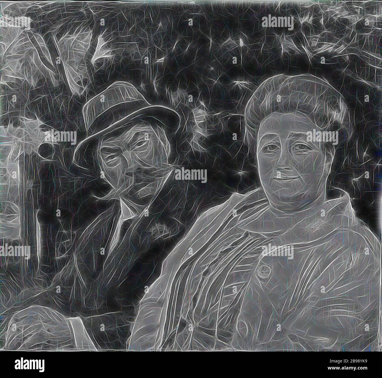 Michael Peter Ancher, Daniel Fallström et Anna Larsson, Daniel Fallström (1858-1937), auteur, critique de théâtre, ont épousé 1. Maria Holmström, 2. Anna Larsson, avec sa seconde épouse, Anna Larsson (1861-1938), peinture, huile sur toile, hauteur, 63 cm (24.8 pouces), largeur, 70 cm (27.5 pouces), repensé par Gibon, conception de chaleureux brillant gai de la luminosité et de rayons de lumière radiance. L'art classique réinventé avec une touche moderne. Photographie inspirée par le futurisme, embrassant l'énergie dynamique de la technologie moderne, le mouvement, la vitesse et révolutionnez la culture. Banque D'Images