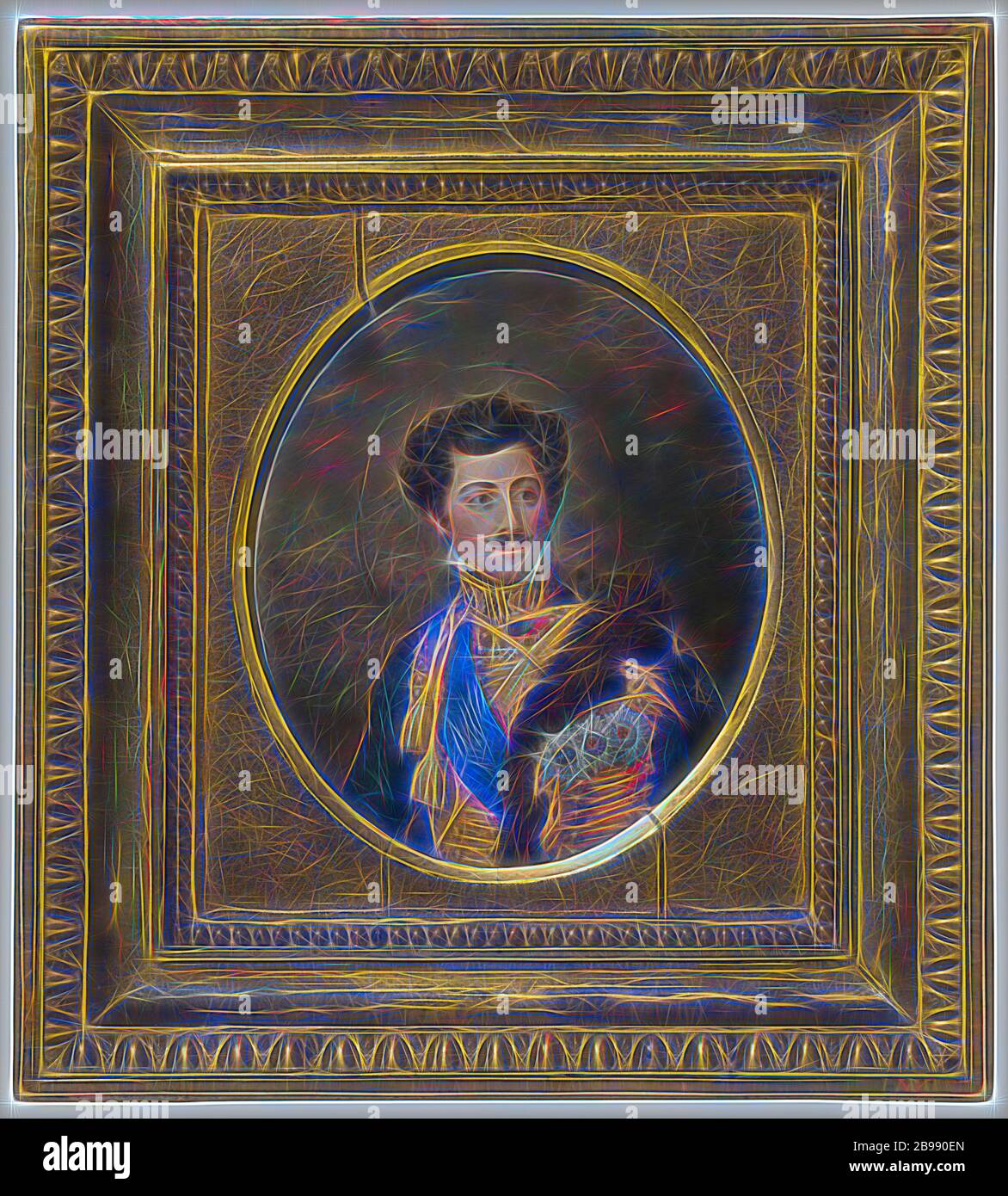 Lorentz Svensson Sparrgren, Roi Oskar I, Oscar I comme Prince héritier, peinture, Oscar I de Suède, Aquarelle sur ivoire, ovale, hauteur, 17 cm (6.6 pouces), largeur, 14.5 cm (5.7 pouces), réimaginé par Gibon, conception de chaleureux et lumineux gai de la luminosité et rayons radiance. L'art classique réinventé avec une touche moderne. Photographie inspirée par le futurisme, embrassant l'énergie dynamique de la technologie moderne, le mouvement, la vitesse et révolutionnez la culture. Banque D'Images