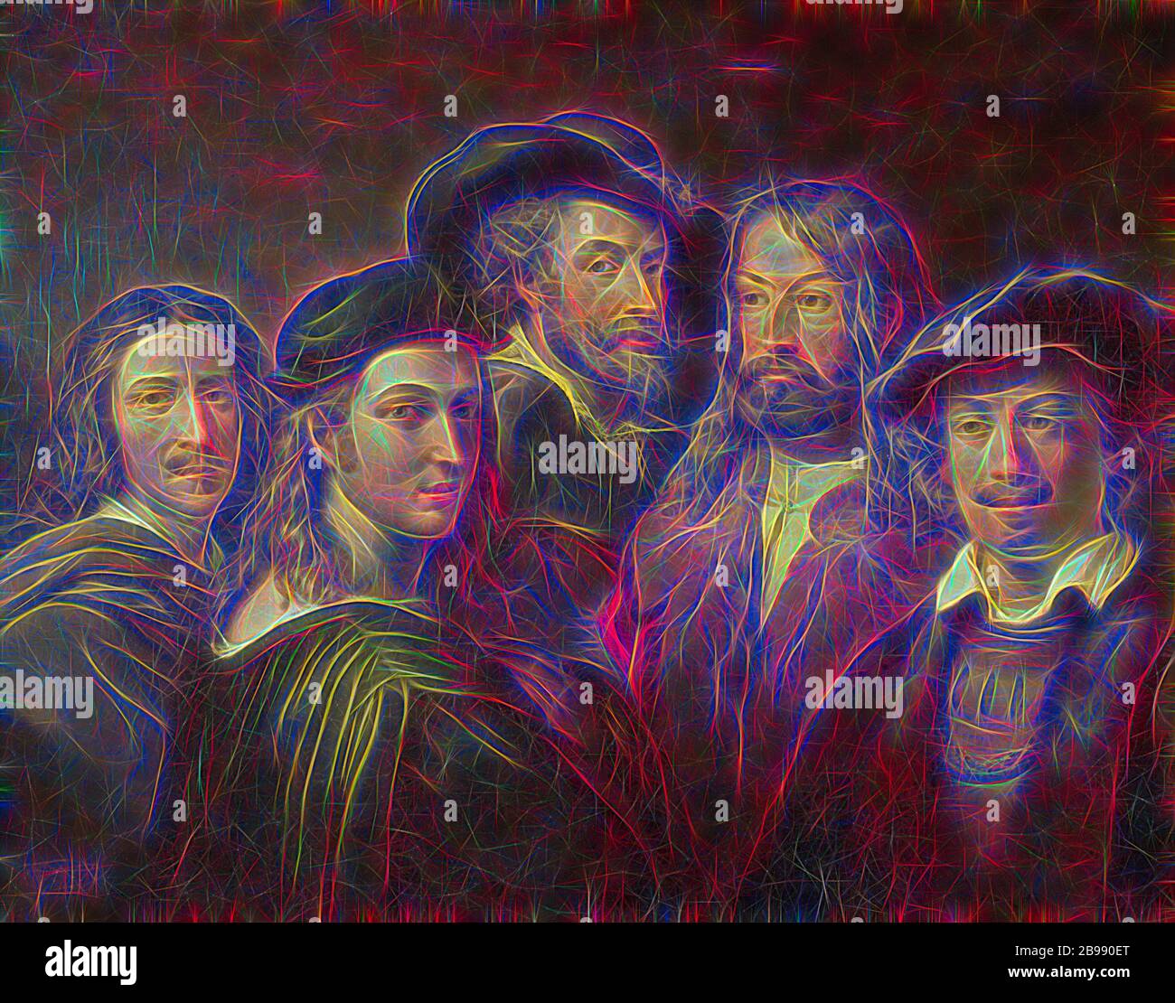 Johan Gustaf Sandberg, Rafael (par exemple Raffaello Sanzio), Rembrandt Harmensz, van Rijn, Nicolas Poussin, Albrecht Dürer et Peter Paul Rubens, cinq artistes, peinture, Raphaël, huile sur toile, hauteur, 48 cm (18.8 pouces), largeur, 60 cm (23.6 pouces), réimaginé par Gibon, conception de rayons lumineux et chaleureux. L'art classique réinventé avec une touche moderne. Photographie inspirée par le futurisme, embrassant l'énergie dynamique de la technologie moderne, le mouvement, la vitesse et révolutionnez la culture. Banque D'Images