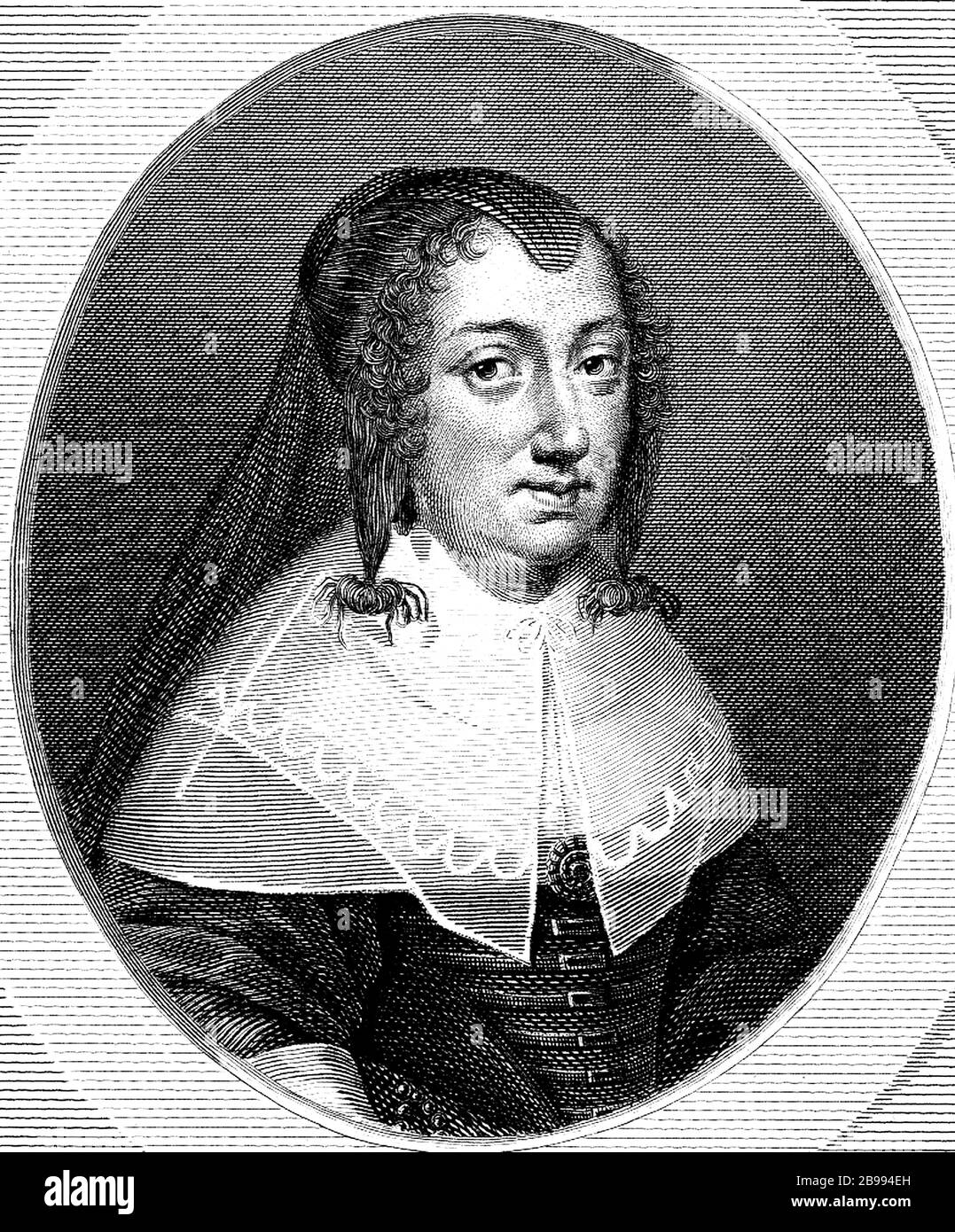 1645 CA , FRANCE: La Reine française ANNE D'AUTRICHE née des Habsbourg espagnols ( 1601 - 1666 ), épouse du roi LOUIS XIII ( 1601 - 1643 ), mère du roi Louis XIV Roi Soleil ( 1638 - 1715 ) et régent de France pendant sa minorité . Pendant son mandat, le Cardinal mazarin a été ministre en chef de la France . Portrait par graveur non-identifié, 1810 CA. - ANNE d'Autriche - ASBURGO - ABSBURGO - Mazarino - NOBLESSE - NOBILI francesi - Nobiltà francese - FRANCIA - illustrazione - illustration - gravure - incisione - Regina di Francia - col - colletto - dentelle - pizzo - boucles - riccio Banque D'Images