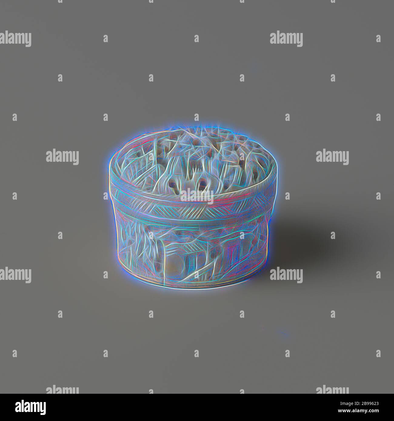 Petite boîte ronde, ivoire avec couvercle, boîte ronde avec couvercle convexe. Circoncis en haut relief avec trois Chinois sur le couvercle par un arbre et un pavillon, autour du côté un paysage avec des maisons sans figures et sur le fond une fleur en bas relief. A l'intérieur de la couverture le reste d'un caractère chinois à l'encre noire., anonyme, Chine, 1825 - 1875, ivoire, découpe, h 3 cm × d 3.8 cm, repensé par Gibon, conception de chaleureux gai lumineux et lumineux rayonnant. L'art classique réinventé avec une touche moderne. Photographie inspirée par le futurisme, embrassant l'énergie dynamique de la techno moderne Banque D'Images