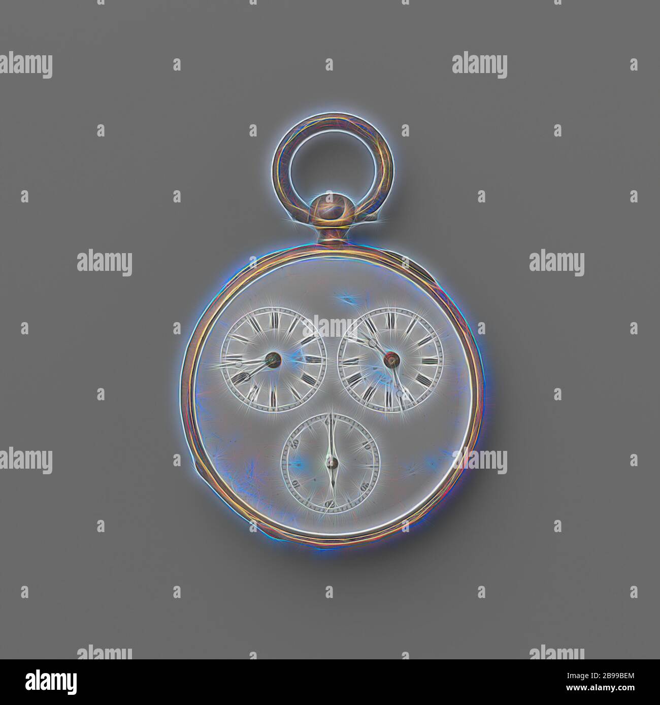 Montre argentée, avec passage de cylindre et cadran émaillé blanc. 2 chiffres avec chiffres romains et 1 avec chiffres arabes., anonyme, c. 1800 - c. 1900, argent (métal), d 4.6 cm × h 6.5 cm × l 4.6 cm × d 1.1 cm, repensé par Gibon, design chaleureux et joyeux, brillant de la luminosité et de rayons de lumière radiance. L'art classique réinventé avec une touche moderne. Photographie inspirée par le futurisme, embrassant l'énergie dynamique de la technologie moderne, le mouvement, la vitesse et révolutionnez la culture. Banque D'Images