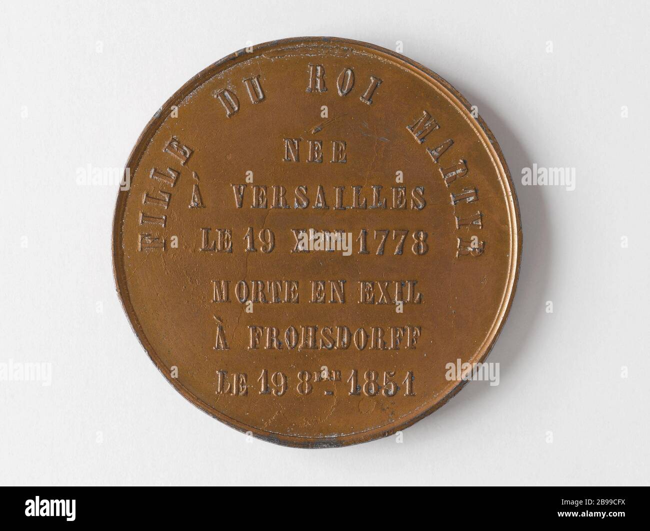 Marie Thérèse Charlotte, duchesse d'Angoulême, appelée Madame Royale (1778-1851) Armand Auguste Caqué (1793-1881). 'Marie-Thérèse-Charlotte, duchesse d'Angoulême, dite Madame Royale (1778-1851)'. Bronze d'étain, 1851. Paris, musée Carnavalet. Banque D'Images