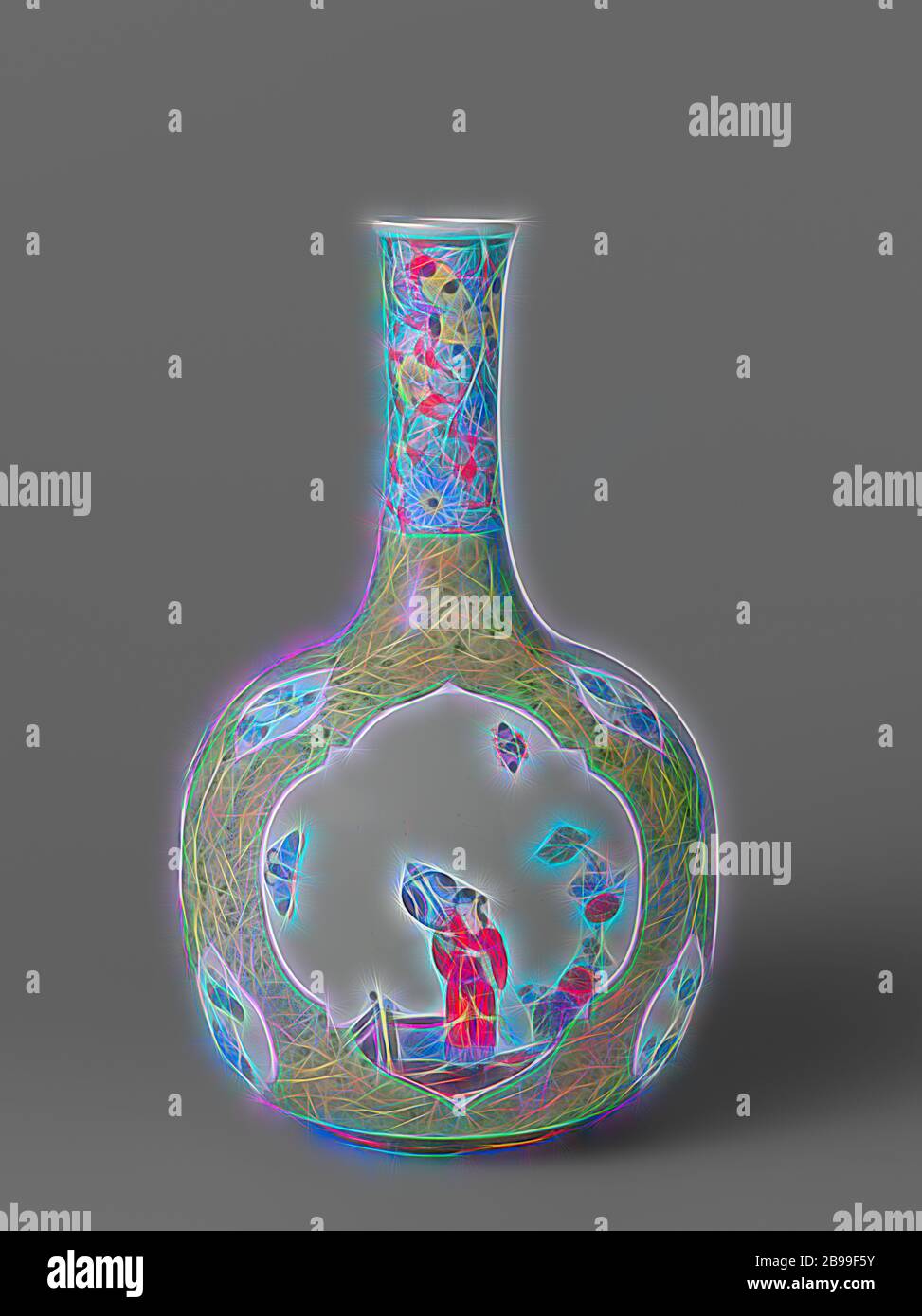 Vase vase, vase en porcelaine peinte. Le vase a un corps sphérique aplati et un long col mince. Le corps est recouvert d'un sol en marbre vert clair, le cou de fleurs sur un sol rouge. Trois grands et six petits quatre passes ont été enregistrés dans le stock vert. Dans le grand est toujours un Chinois debout avec un grand ventilateur près d'une clôture et plantes à fleurs peintes dans les petites branches de fleurs. Le vase est marqué, chinois (costume), Meissener Porzellan Manufaktur, Meissen, c. 1730 - c. 1735, porcelaine (matériau), h 38.5 cm × d 22.7 cm, repensé par Gibon, conception de glawi chaude et gaie Banque D'Images