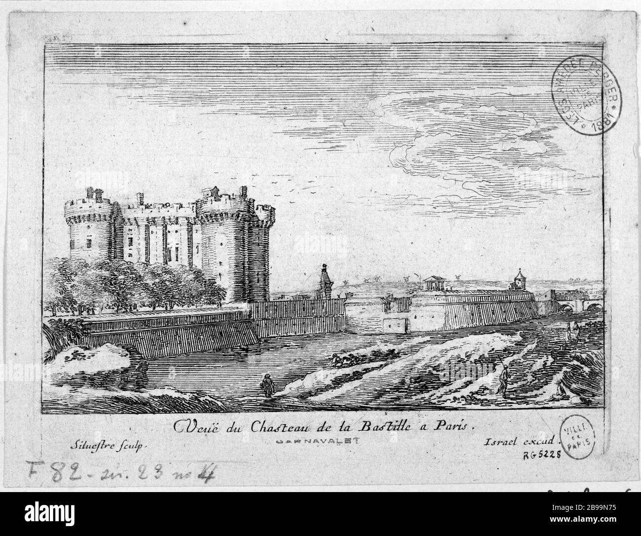 VUE DU CHÂTEAU DE PARIS BASTILLE Israël Silvestre (1621-1691) et Israël Henriet (1590-1661). 'Vue du château de la Bastille à Paris'. Eau-forte, 1650. Paris, musée Carnavalet. Banque D'Images