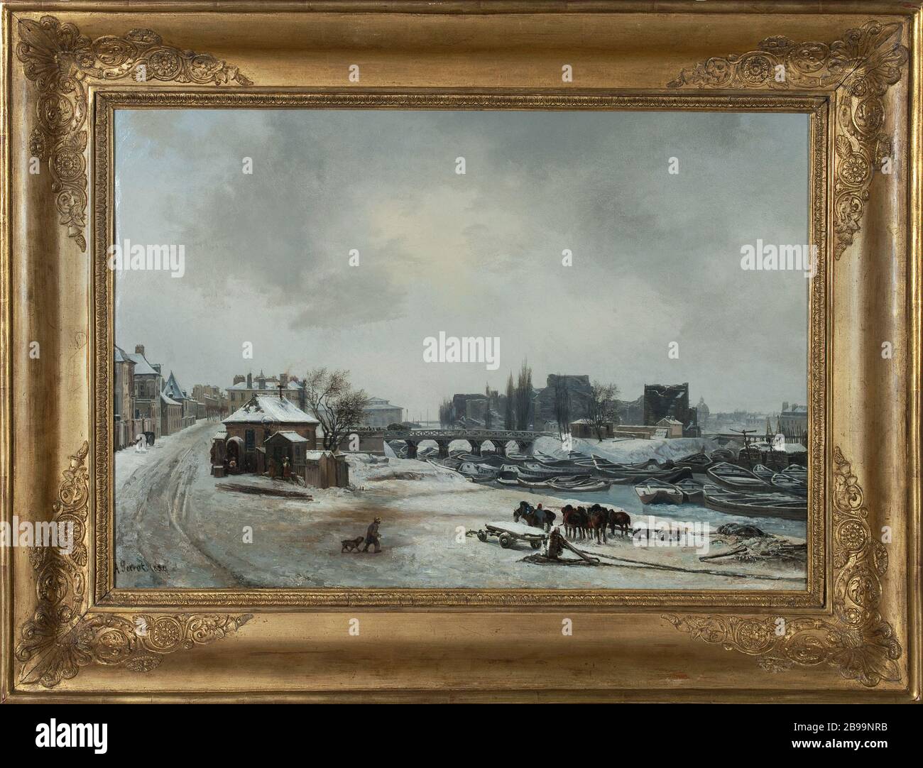 LOUVIERS ISLAND DANS LA NEIGE, 1831 Antoine Perrot. 'L'île Louviers sous la neige, 1831'. Huile sur étoile. Paris, musée Carnavalet. Banque D'Images