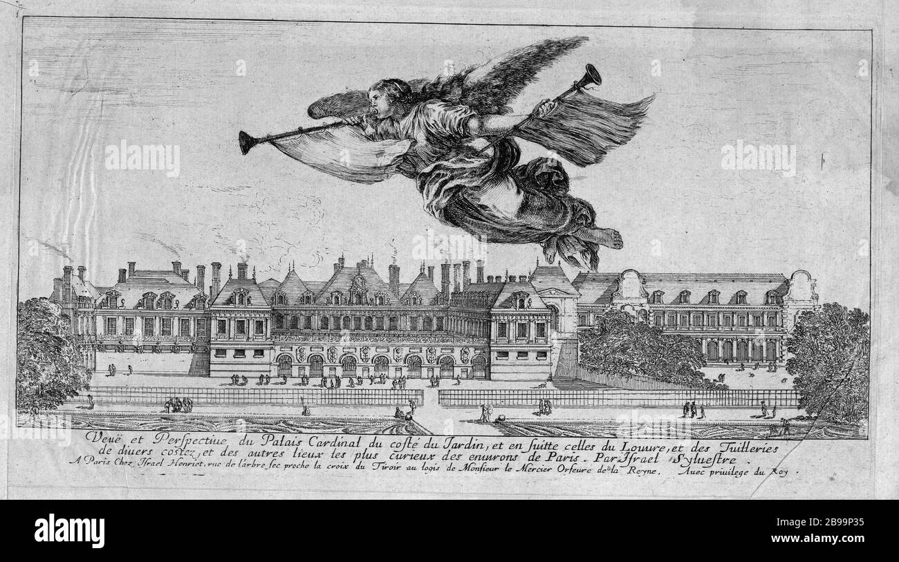 VUE ET PERSPECTIVE DU PALAIS CARDINAL Israël Silvestre, Israël Henriet Stefano della Bella. 'Vue et perspective du palais Cardinal'. Eau-forte, 1650-1655. Paris, musée Carnavalet. Banque D'Images