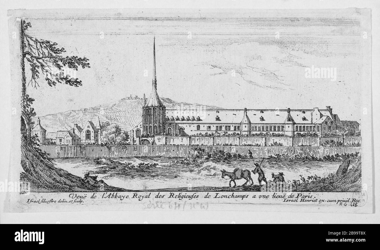 A L'ABBAYE ROYALE DE RELIGION DE LONGCHAMP LIEU DE PARIS Israël Silvestre (1621-1691), Israël Henriet (1590-1661). 'Vue de l'abbaye royale des religions de Longchamp à une lieue de Paris'. Eau-forte, 1652. Paris, musée Carnavalet. Banque D'Images