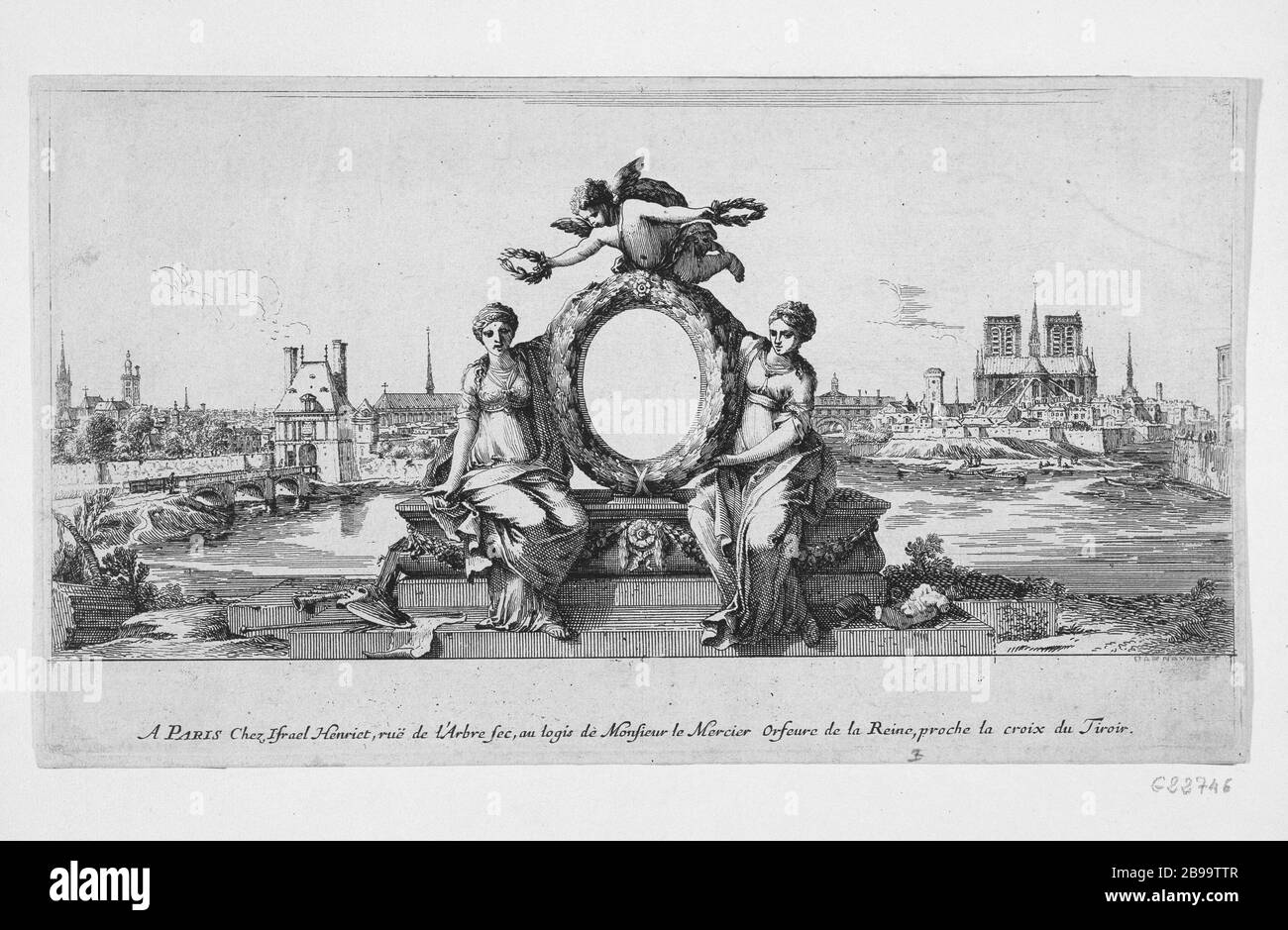 PARIS TIR POINTE DE L'ÎLE SAINT LOUIS Israël Silvestre (1621-1691) et Jean le Pautre. 'Vue de Paris pry de la pointe de l'île Saint-Louis'. Eau-forte, 1650-1660. Paris, musée Carnavalet. Banque D'Images