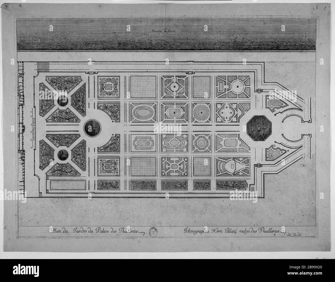 PLAN GARDEN PALACE TUILERIES Israël Silvestre (1621-1691). 'Plan du jardin du Palais des Tuileries'. Eau-forte, 1671-1671. Paris, musée Carnavalet. Banque D'Images