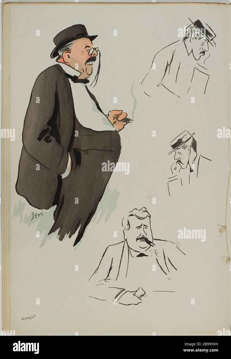 ALBUM HE THE SEA: TROIS PERSONNES NON IDENTIFIÉES HOMME SEM Georges Goursat, dit (1863-1934)/Jean Saudé. 'Album SEM à la mer : trois personnes masculines non identiées'. Lithographie en couleur. Paris, musée Carnavalet. Banque D'Images
